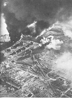 Germany Photo Mug Collection: Battle of Stalingrad - Aerial view of fuel stores on fire. The Battle of Stalingrad between Germany