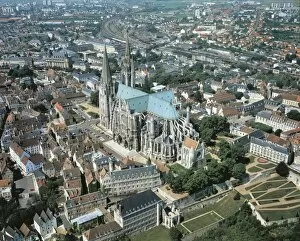 France Pillow Collection: France, Aerial view of Chartres with Cathedral of Notre-Dame