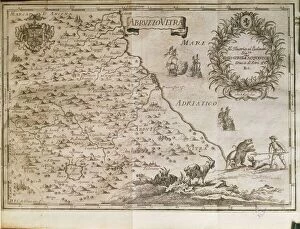 Urban landscapes Premium Framed Print Collection: Map of ancient Abruzzo, by Giovan Battista Pacichelli, engraving, 1702