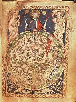 Maps and Charts Poster Print Collection: Mappa Mundi, ink and colors on parchment, created in London about 1265