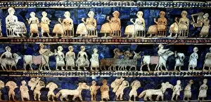Located Collection: The Peace frieze from the Standard of Ur. Sumerian artefact excavated from the Royal