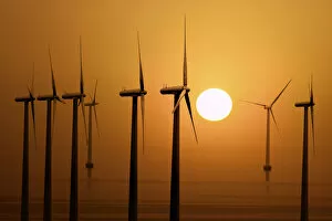 Oresund Region Collection: Wind turbines in Copenhagen Harbour, sunset