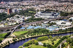 Nature-inspired paintings Photographic Print Collection: Melbourne Cricket Ground & Yarra River Parklands Aerial