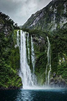 Nature-inspired paintings Framed Print Collection: Milford Sound waterfall, New Zealand