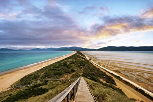 Sunset landscapes Cushion Collection: The Neck of Bruny Island, South Eastern Coast of Tasmania, Australia