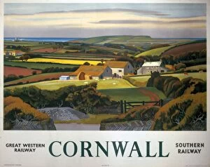 Digital art Pillow Collection: Cornwall, GWR / SR poster, 1936