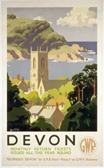 Churches and Cathedrals Mouse Mat Collection: Devon, GWR poster, c 1930s