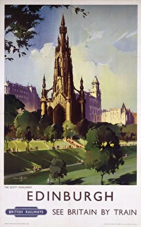 Street art Photographic Print Collection: Edinburgh: The Scott Monument, BR poster, c 1950s