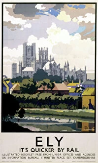 River artworks Premium Framed Print Collection: Ely - Its Quicker by Rail, LNER poster, 1940