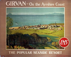 Landscape painting Mouse Mat Collection: Girvan, the popular seaside resort, LMS poster, c 1950s