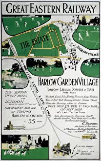 Cricket Collection: Harlow Garden Village, GER poster, c 1910