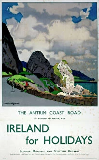 Digital art Poster Print Collection: Ireland for Holidays - The Antrim Coast Road, LMS poster, 1923-1947