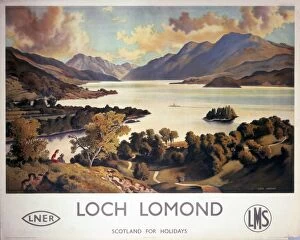 Landscape painting Pillow Collection: Loch Lomond, LNER and LMS poster, c 1940s