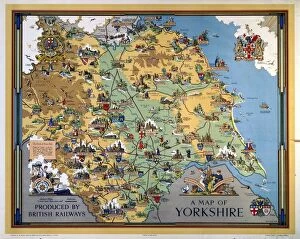 Monuments and landmarks Premium Framed Print Collection: A Map of Yorkshire, BR poster, 1949