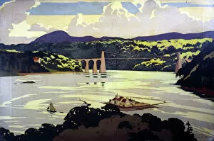 Menai Bridge Jigsaw Puzzle Collection: Menai Suspension Bridge, Wales, c 1922-1947