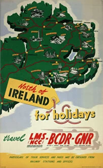 Trains Photographic Print Collection: North of Ireland for Holidays, LMS (NCC), BCDR and GNR poster, 1950