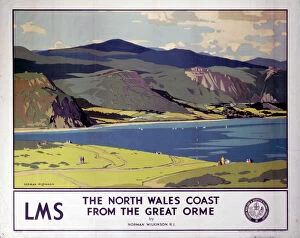Mountain landscapes Pillow Collection: The North Wales Coast from the Great Orme, LMS poster, 1923-1947