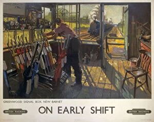 Fine art Premium Framed Print Collection: Poster produced for British Railways (BR), showing a railway worker manually operating
