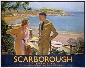 Greater Yorkshire Premium Framed Print Collection: Scarborough - Its Quicker By Rail, LNER poster, 1923-1947