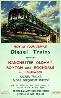 Manchester Metal Print Collection: Now at you service - Diesel trains... BR (LMR) poster, 1950
