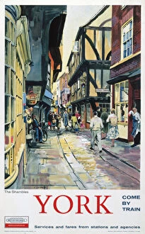 Medieval Art Pillow Collection: The Shambles, York, BR poster, 1962