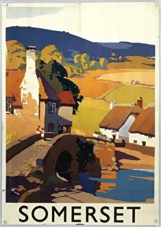 Landscape painting Pillow Collection: Somerset, GWR poster, c 1930s