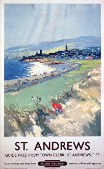Railways Pillow Collection: St Andrews, BR (ScR) poster, c 1950s