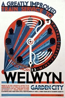 Digital paintings Collection: Welwyn Garden City, railway poster, c 1930s