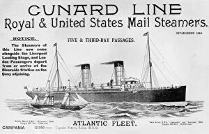 1890 1899 Collection: Advertisement for the Cunard liner R. M. S. Campania