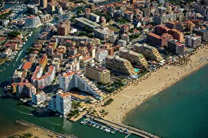 Golf Greetings Card Collection: Aerial view, high-rise buildings, holiday resort on the beach, Roses, Golf de Roses, Catalonia