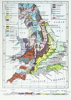 Paintings Collection: Antique colored illustrations: Geological map of England and Wales
