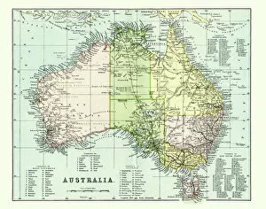 Australia Metal Print Collection: Antique Map of Australia Late 19th Century