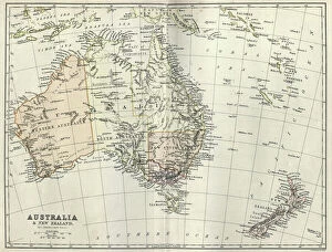 Australia Canvas Print Collection: Antique map of Australia and New Zealand, 1884, 19th Century