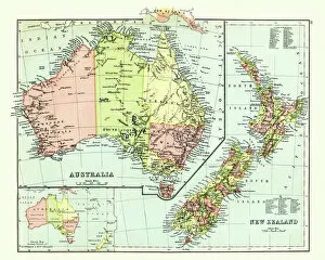 Maps Fine Art Print Collection: Antique map of Australia, New Zealand, 1897, late 19th Century