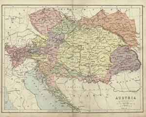 Historical Maps Pillow Collection: Antique map of Austria Hungary 19th Century
