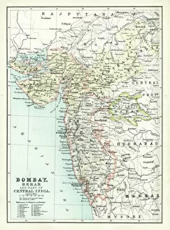 Mumbai Jigsaw Puzzle Collection: Antique map of Bombay, India, 19th Century