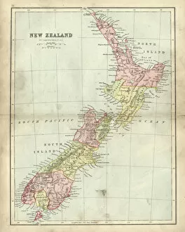 North Island Photographic Print Collection: Antique map of New Zealand in the 19th Century, 1873