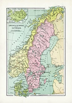 9 Sep 2013 Metal Print Collection: Antique Map of Sweden, Norway and Denmark