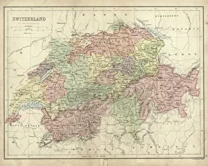 Paintings Fine Art Print Collection: Antique map of Switzerland in the 19th Century
