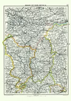 Related Images Metal Print Collection: Antique map, West Yorkshire, Derby, Nottingham, Lincoln, 19th Century