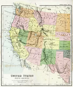 Americas Framed Print Collection: Antique Map of Western USA