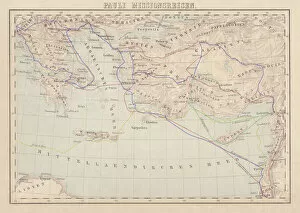 Greek history Canvas Print Collection: Apostle Pauls Missionary Journeys, lithograph, published in 1886
