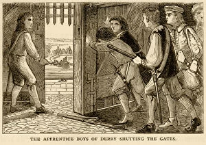 Black and white artwork Metal Print Collection: The apprentice boys of Derry shutting the gates