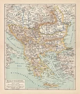 Bosnia and Herzegovina Pillow Collection: Balkan Peninsula in 1878, lithograph