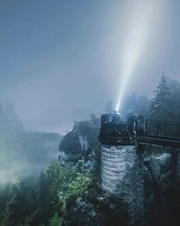 Evening Atmosphere Collection: Bastion view at night, Elbe Sandstone Mountains, Saxon Switzerland, Germany