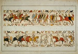Normandy invasion Photographic Print Collection: Bayeux Tapestry Scene - King Harolds brothers Gyrth and Leofwine are killed