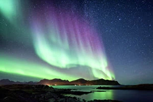 Nature-inspired artwork Pillow Collection: Beautiful Northern Lights aurora borealis borealisgreen Norway nature