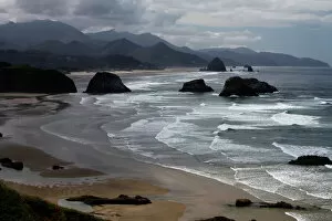 Coastal scenery paintings Photo Mug Collection: Cannon Beach, view from Ecola State Park, Oregon, USA