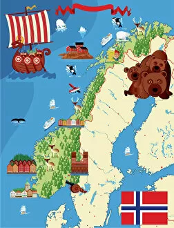 Related Images Jigsaw Puzzle Collection: A cartoon illustration of a Norway map