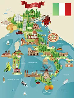 Italy Canvas Print Collection: Cartoon map of ITALY
